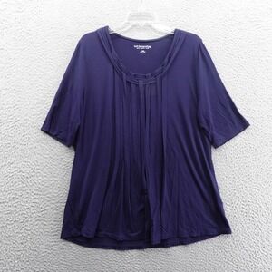 Soft Surroundings Weave Neckline Tunic Top Large‎ Navy Blue Womens Half Sleeve